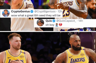The Los Angeles Lakers’ projected starting lineup featuring Luka Doncic alongside LeBron James has sent shockwaves through the NBA community, as fans react with disbelief, excitement, and heated debate over whether this unexpected superstar pairing could completely redefine the Lakers’ future and create one of the league’s most unstoppable forces.