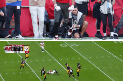 A chilling moment unfolded in the Buccaneers-Steelers clash when rookie wide receiver Jalen McMillan landed awkwardly on his head after a violent hit. The terrifying scene left players visibly shaken as medical staff rushed in, eventually carting McMillan off the field while fans held their breath in stunned silence.