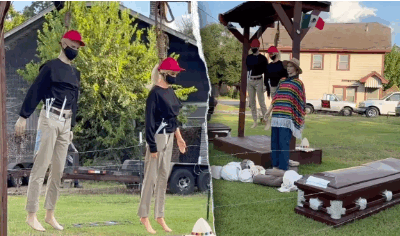 “DARK DÉCOR: DHS Condemns Controversial Halloween Display Featuring Hanging ICE Agents, Coffins, and a Mexican Flag — The Department Urges Sanctuary Politicians and the Media to Tone Down Heated Rhetoric Amid Growing Tensions Over Immigration and Public Messaging, Sparking Outrage and Fierce Debate Across Social Media.”