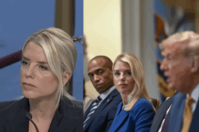 🚨 BREAKING: Pam Bondi is out here preaching “law and order” — while standing in the shadows of Trump and Epstein. 😳